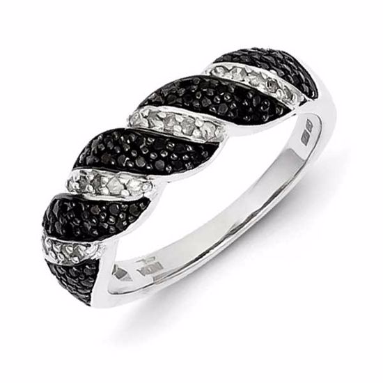 QR3301-6 White Night Sterling Silver Black and White Diamond Alternating Twist Ring