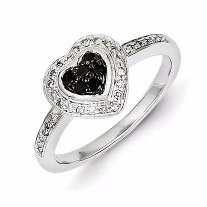 QR5336-7 White Night Sterling Silver Black Diamond Small Heart Ring