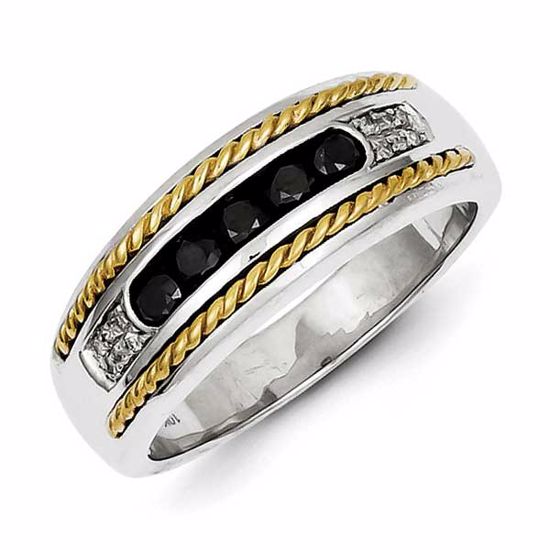 QR5561-9 White Night Sterling Silver and Gold Plated Black & White Diamond Men's Ring