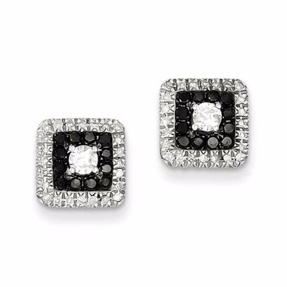 QE7835 Closeouts Sterling Silver Black and White Diamond Square Post Earrings