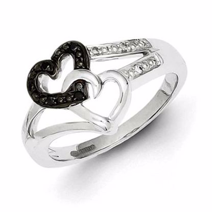 QR3338-8 White Night Sterling Silver Black & White Diamond Heart Ring