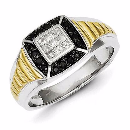 QR5576-9 White Night Sterling Silver and Gold Plated Black & White Diamond Men's Ring