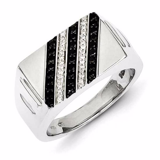 QR5489-10 Closeouts Sterling Silver Rhodium Plated Black and White Diamond Men's Ring