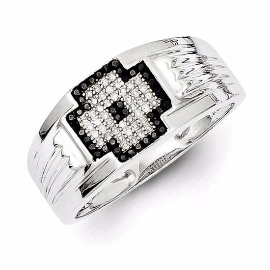 QR5588-10 Confirmation/Communion Sterling Silver Rhodium Plated Black and White Diamond Men's Ring