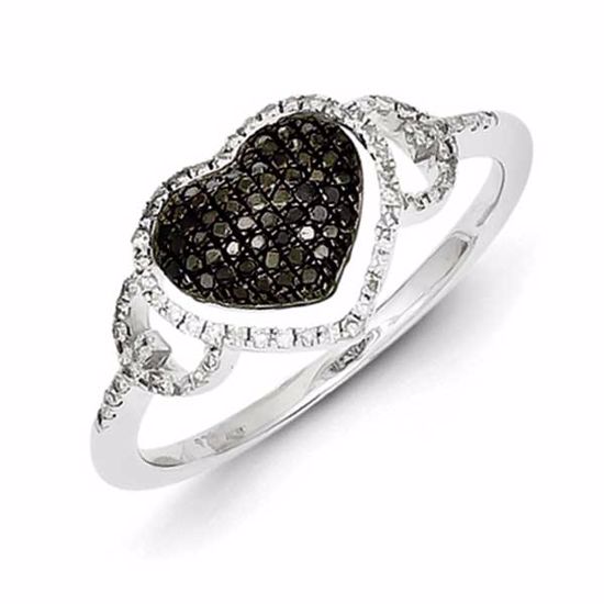 QR5335-6 White Night Sterling Silver Black and White Diamond Heart Ring