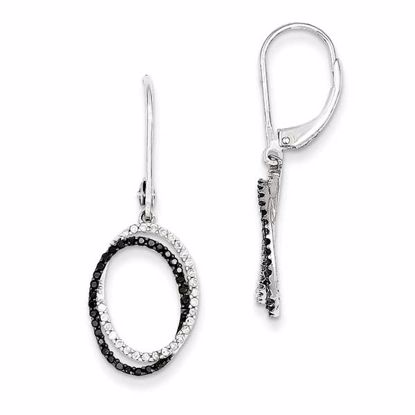 QE7864 Closeouts Sterling Silver Black and White Diamond Dangle Earrings