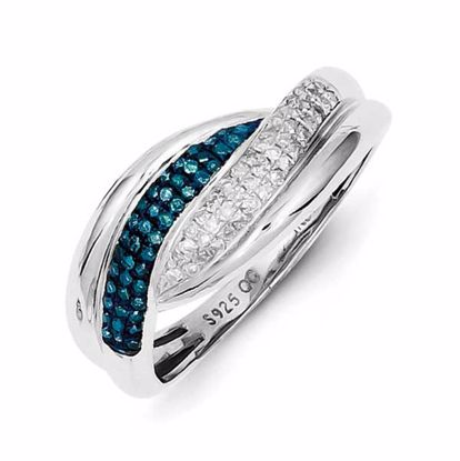 QR5251-8 White Night Sterling Silver Blue and White Diamond Ring