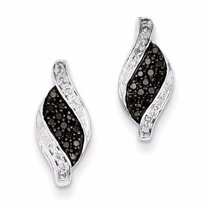 QE10897 White Night Sterling Silver Black Diamond Marquise Post Earrings