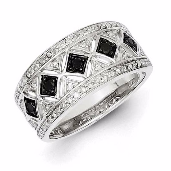 QR5413-7 White Night Sterling Silver Black/White Diamond Ring