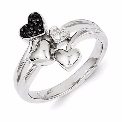 QR5346-6 White Night Sterling Silver White & Black Diamond Heart Ring