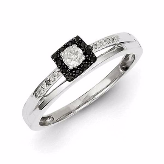 QR3248-6 White Night Sterling Silver Black and White Diamond Square Ring