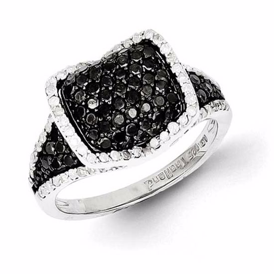 QR2963-6 White Night Sterling Silver Black & White Diamond Ring