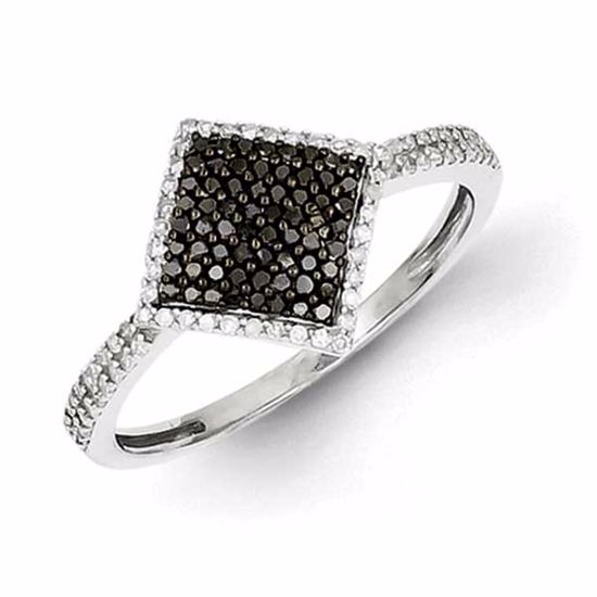 QR5391-6 White Night Sterling Silver Black and White Diamond Square Ring