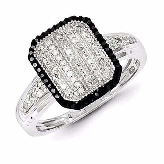 QR5402-7 White Night Sterling Silver Black and White Diamond Ring