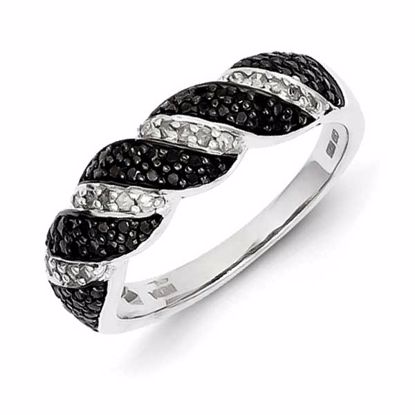 QR3301-8 White Night Sterling Silver Black and White Diamond Alternating Twist Ring