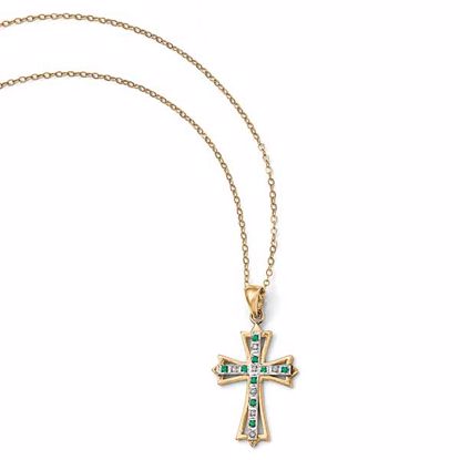 QDF130 Diamond Fascination Sterling Silver & Gold-plated Dia. & Emerald 18in Cross Necklace