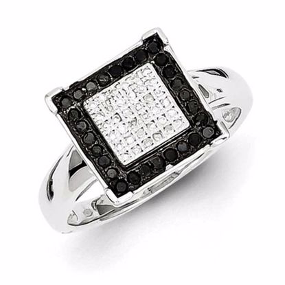 QR3291-7 White Night Sterling Silver Black & White Diamond Ring