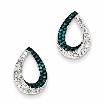 QE10746 White Night Sterling Silver White & Blue Diamond Open Teardrop Post Earrings