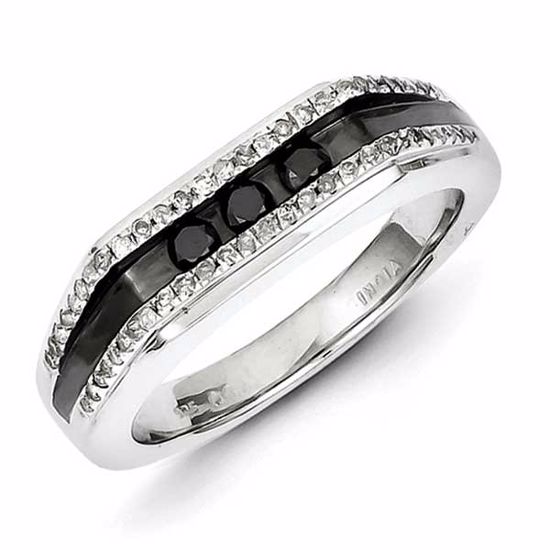 QR5464-9 Closeouts Sterling Silver Rhodium Plated Black and White Diamond Men's Ring