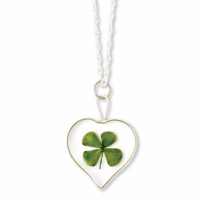 BF1352-20 Roses and Leaves Silver Trim Four Leaf Clover Heart w/ Silver-plated Chain