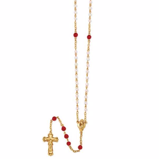 RF293 Vatican Gold-tone, red & Aurora Borealis crystal rosary