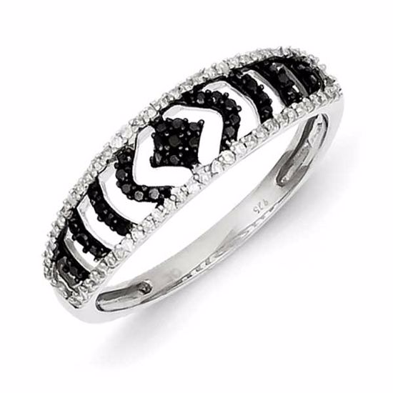 QR5330-8 White Night Sterling Silver Black and White Diamond Ring