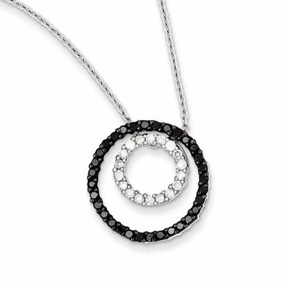 QP2345 White Night Sterling Silver Black and White Diamond Double Circle Pendant