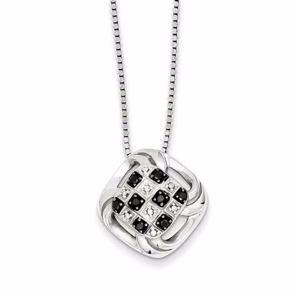 QP2314 White Night Sterling Silver Black and White Diamond Square Pendant Necklace