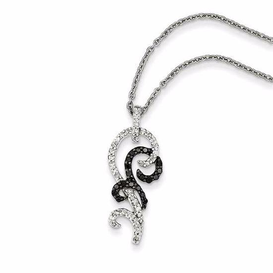 QP2327 White Night Sterling Silver Black and White Diamond  Pendant