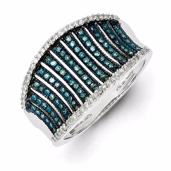 QR5326-7 Closeouts Sterling Silver Blue and White Diamond Ring