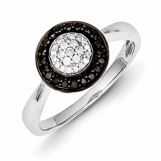 QR5367-8 White Night Sterling Silver Black & White Diamond Round Ring