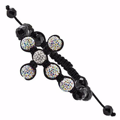 BF1443 Spotlight - Macrame Bracelets 10mm Rainbow and White Crystal Beads Cross Black Cord Bracelet