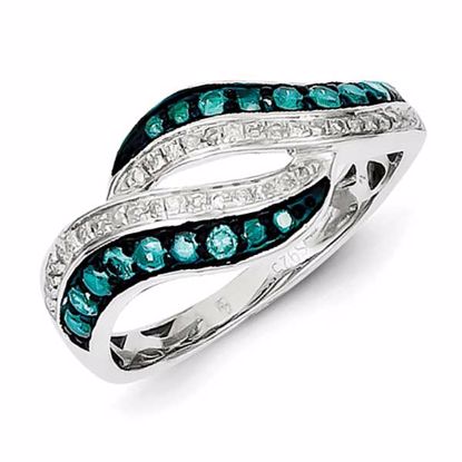 QR5307-7 Valentine's Day Sterling Silver Blue and White Diamond Swirl Ring