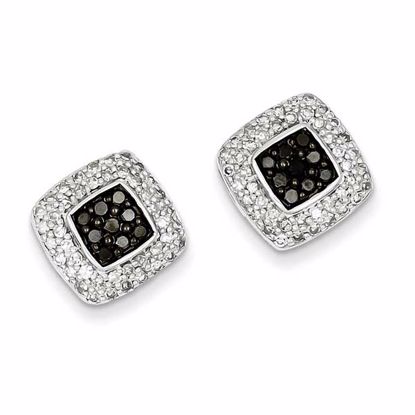 QE10865 Closeouts Sterling Silver Black & White Diamond Square Post Earrings