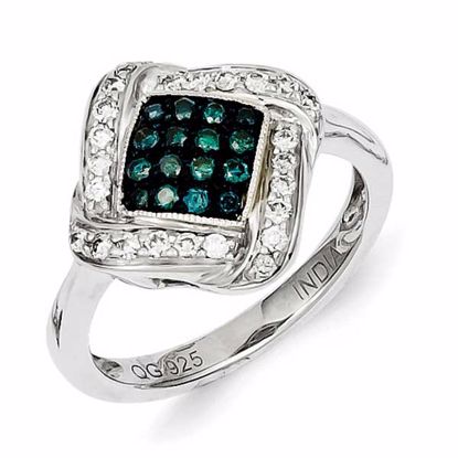 QR5233-6 White Night Sterling Silver Blue Diamond & Diamond Shape Ring