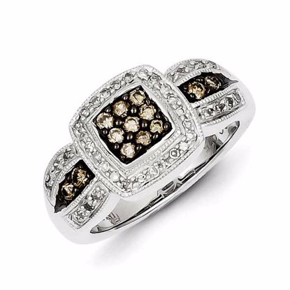 QR5131-6 White Night Sterling Silver Champagne Diamond Square Ring