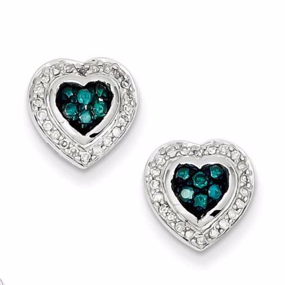 QE10715 White Night Sterling Silver Blue Diamond Small Heart Post Earrings