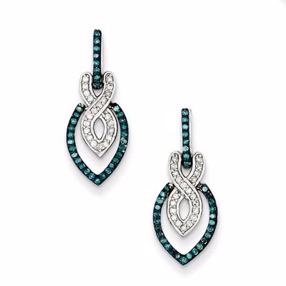 QE10749 White Night Sterling Silver Blue and White Diamond Dangle Post Earrings
