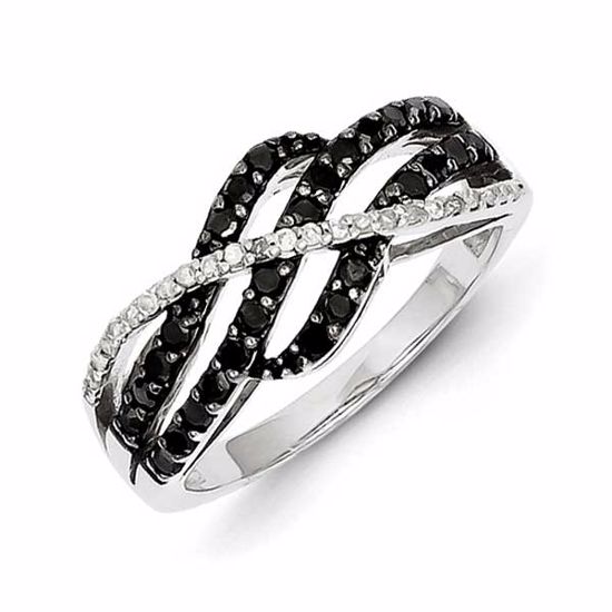 QR3326-8 White Night Sterling Silver Black & White Diamond Ring