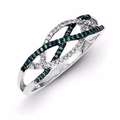 QR5293-7 White Night Sterling Silver Blue and White Diamond Ring