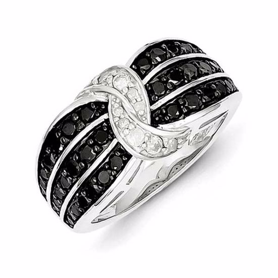 QR3017-7 White Night Sterling Silver Black & White Diamond Ring