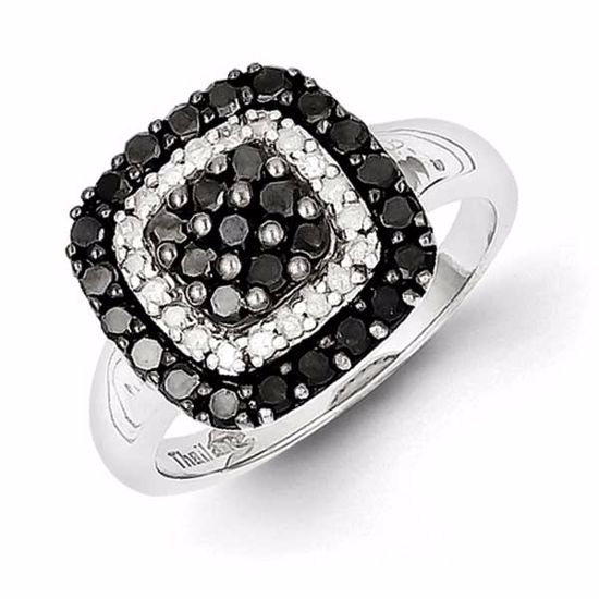 QR3099-6 White Night Sterling Silver Black & White Diamond Ring