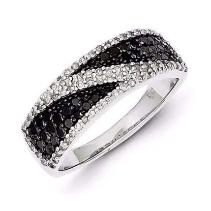 QR5332-8 White Night Sterling Silver Black and White Diamond Ring