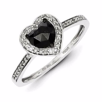 QR5347-7 White Night Sterling Silver Black and White Diamond Heart Ring