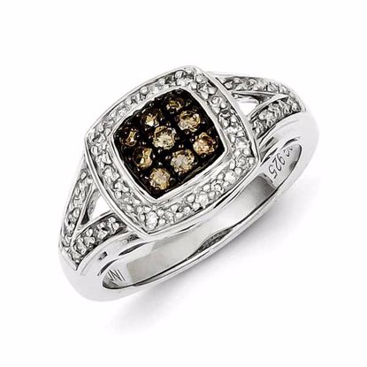 QR5140-8 White Night Sterling Silver Champagne Diamond Square Ring