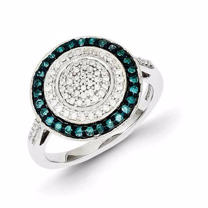 QR5192-8 White Night Sterling Silver Blue & White Diamond Round Ring