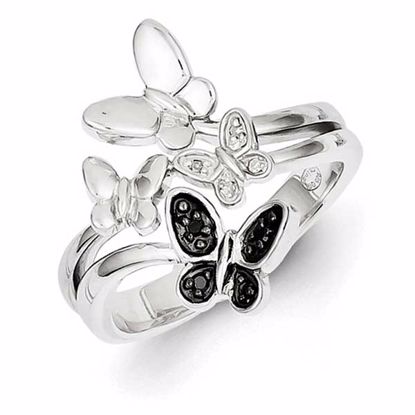 QR5426-8 White Night Sterling Silver White & Black Diamond Butterfly Ring