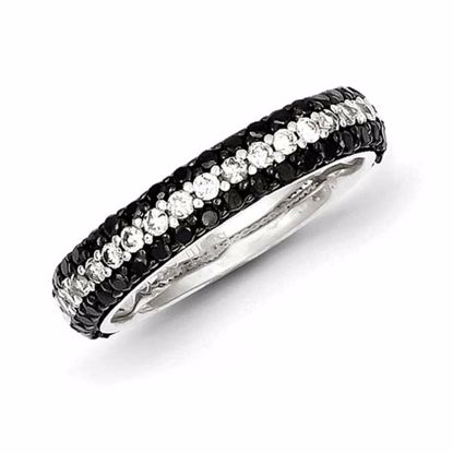 QR3274-8 White Night Sterling Silver Black and White Diamond Ring