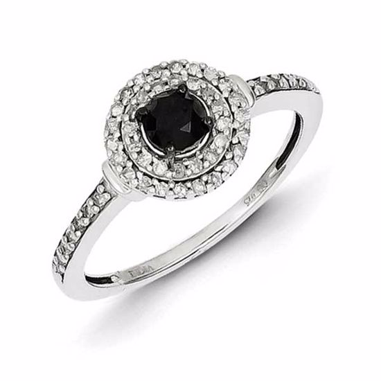 QR5364-8 White Night Sterling Silver Black and White Diamond Round Ring