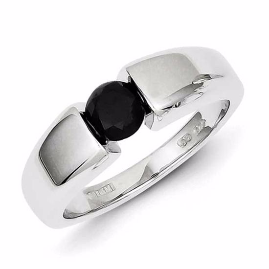 QR5518-10 White Night Sterling Silver Round Black Diamond Mens Ring